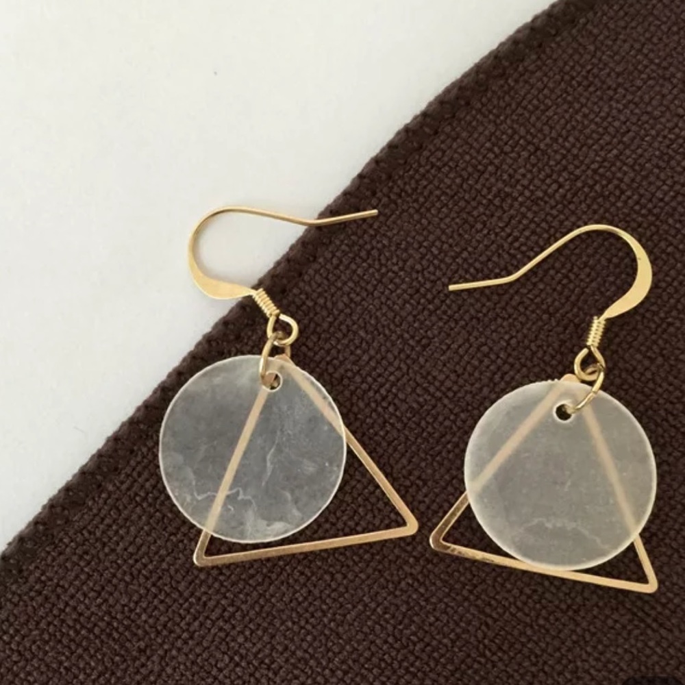 ⭐️Shell and Gold tone Geometric Triangle Earrings